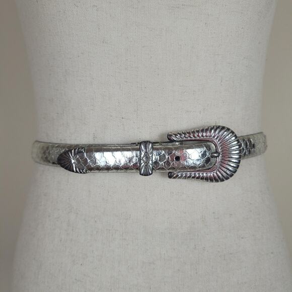 Vintage Liz Claiborne Belt Womens Medium Silver Snakeskin Western Buckle Cowgirl main image 8